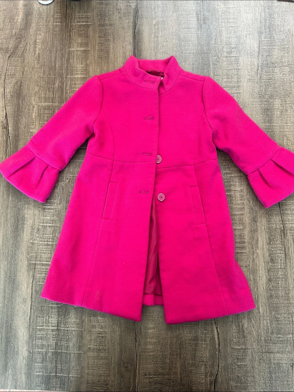 Janie and Jack Girls' Hot Pink Bell-Sleeve Wool Pea Coat